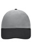 A grey and black six-panel cap featuring a curved brim and a logo on the front.
