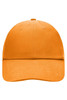 An orange 6 panel cap with a curved brim and a logo on the front.