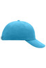 A bright blue 6-panel raver cap featuring a curved brim and a logo on the back.