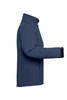 A navy ladies softshell jacket featuring a high collar and a fitted design, with a logo on the sleeve.