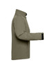 A softshell jacket in olive green, featuring a high collar and long sleeves, with a logo on the sleeve.