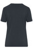 A dark grey women's t-shirt with a classic round neckline and short sleeves, featuring a logo on the back.