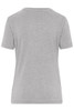 A grey women's T-shirt with short sleeves and a subtle texture, featuring a logo on the back.