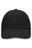 A black 6-panel cap featuring a curved brim and has a logo on the front. Classic headwear design.