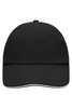 A black six-panel cap with a curved brim and a logo on the front. The design is simple and classic.