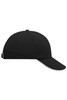 A black 6 panel cap with a curved brim and a logo on the side.