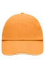 An orange 6 Panel Raver Sandwich Cap featuring a curved brim and a logo on the front.