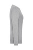 A light grey long-sleeve t-shirt with a fitted silhouette and a logo featured.