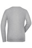 A grey long-sleeve women's T-shirt featuring a simple design and a back view. It has a logo on the back.