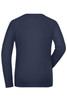 A navy long-sleeved t-shirt for ladies, featuring a simple design and a logo on the back.