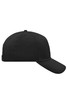 A black 5 panel cap featuring a curved brim and a logo on the side. Suitable for casual headwear.