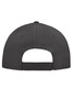 A black 5-panel cap featuring a rear adjustable strap and ventilation eyelets. Contains a logo on the side.  