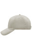 A beige 5 panel cap featuring a curved brim and a rear adjuster, with a logo on the side.