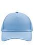 A light blue 5 panel cap with a logo, featuring a curved brim and a structured front.