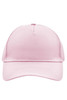 A pink 5 panel cap featuring a structured design and a curved brim. It includes a logo on the front.