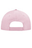A pink 5 panel cap with a rear adjustable strap and ventilation eyelets.