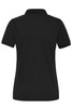 A black ladies' polo shirt with a collar and short sleeves, featuring a logo on the back.