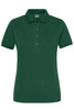 A green ladies' BIO stretch polo shirt featuring a classic collar and button placket, with a logo on it.