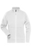 A ladies doubleface jacket in white with a zip front and a stand-up collar, featuring a logo.