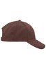 A brown brushed 6 panel cap featuring a curved brim and an adjustable strap at the back. It has a logo.