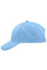 A light blue brushed six-panel cap featuring a curved brim and a rear adjustable strap. Includes a logo.