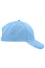 A blue brushed 6 panel cap featuring a curved brim and an adjustable strap at the back. It has a logo.