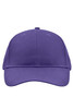 A purple brushed 6 panel cap featuring a curved peak and a logo on the front.