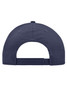 A navy blue brushed 6 panel cap with a rear adjustable strap and a logo on the back.