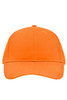 A bright orange brushed six panel cap featuring ventilation eyelets and a curved brim, with a logo on the front.