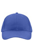 A blue brushed 6 panel cap featuring a logo, designed for headwear.