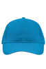 A bright blue brushed 6 panel cap, featuring a logo on the front and a curved brim.