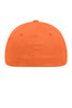 A cap in vibrant orange with a rounded shape and a centre button, featuring two eyelets on each side.
