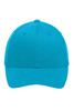 A turquoise flexible cap with a curved brim and six-panel design, featuring a branding logo on the side.