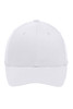 A white Flexfit® cap featuring a rounded crown and a curved brim, with a logo on the side.