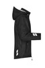 A black padded hardshell workwear jacket with a hood and reflective detailing, featuring a logo.