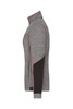 A grey polar fleece jacket with black sleeves and red detailing, featuring a high collar and side zip pockets.