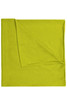 A bright lime green bandanna made from polyester. It features a folded corner and has a logo.