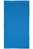 A blue bandanna made from polyester, featuring a simple design and a logo.