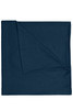 A dark navy blue bandanna made of polyester, featuring a simple, folded design and a logo.