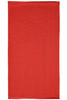 A red polyester bandanna with a plain design, featuring a logo in one corner.