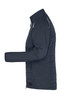 A soft shell jacket in navy blue with a zippered front and stand-up collar. Features a logo on the arm.