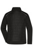 A black hybrid jacket featuring a soft shell design with textured panels and a collar. It has a logo on the back.