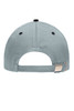 A grey 5 Panel Sandwich Cap with a black button on top and an adjustable strap at the back.