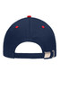 A navy blue 5 Panel Sandwich Cap featuring red accents and an adjustable strap at the back.