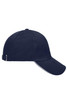 A navy blue 5 Panel Sandwich Cap with a curved brim and adjustable strap at the back, featuring a logo.