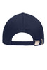 A navy blue 5-panel sandwich cap with an adjustable strap and a logo on the back.