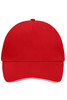 A red 5 Panel Sandwich Cap featuring a logo on the front and a contrasting brim.