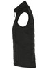 A black ladies hybrid vest with a zip front and sleeveless design, featuring a modern quilted appearance.