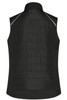 A black ladies hybrid vest with a sleek design and a subtle logo on the back.