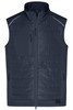 A navy men's hybrid vest with a zip front, high collar, and multiple pockets. Features reflective detailing and a logo.
